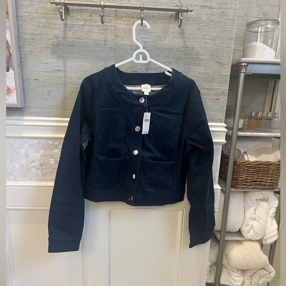NWT new large Anthropologie Maeve Cora patch pocket denim sparkle jacket jean